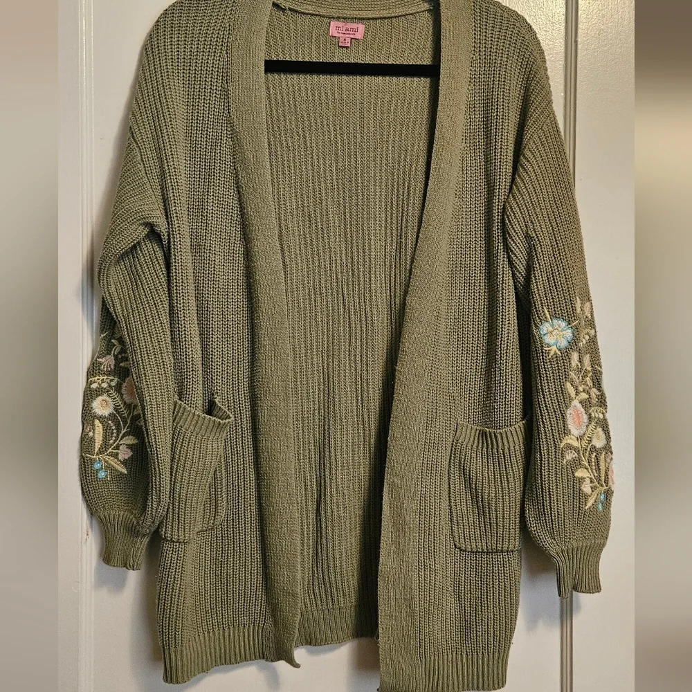 Vintage Olive Green Embroidered Women's Cardigan - Picture 1 of 5